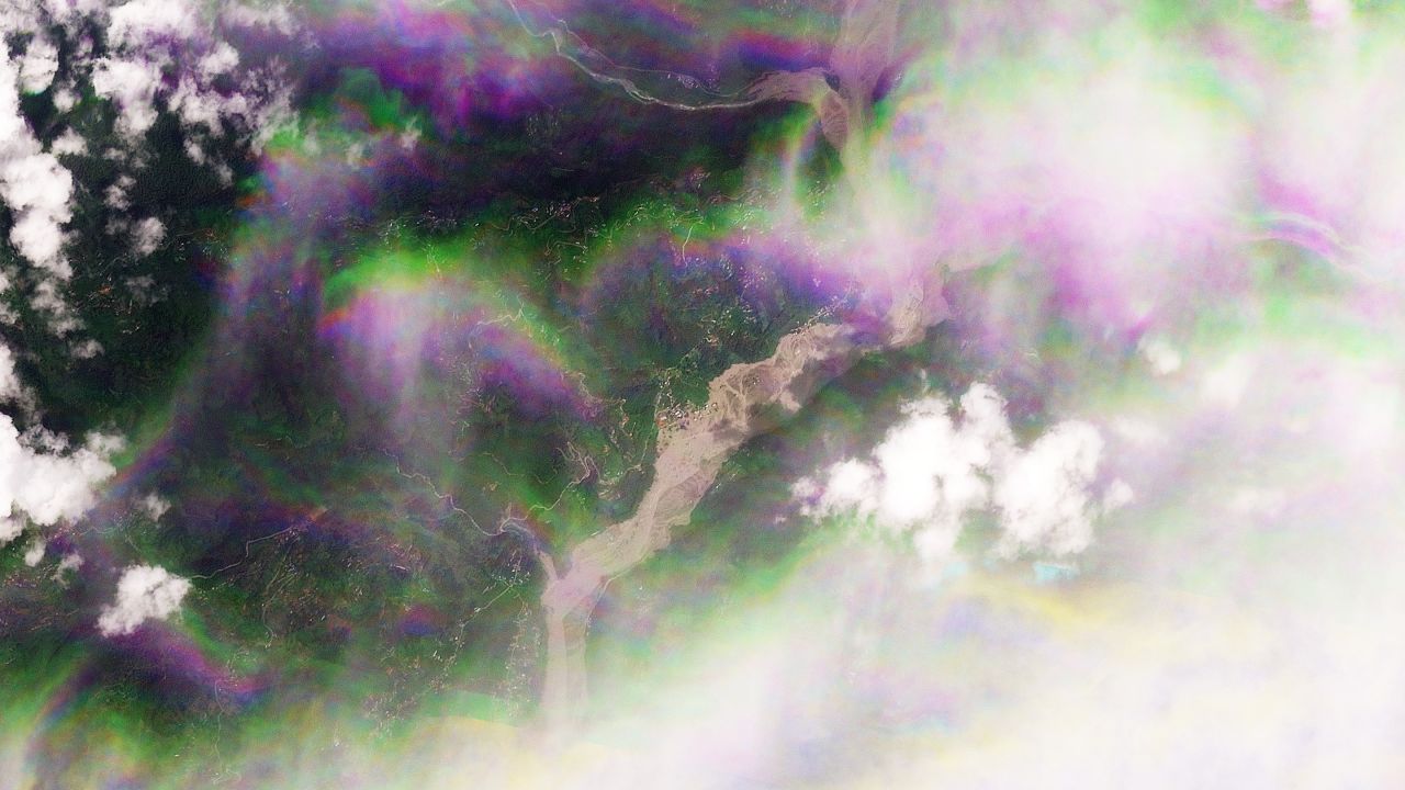 Satellite image shows after Trishuli river flooded in Betrawoti Bazaar, Nepal, on August 26, 2026