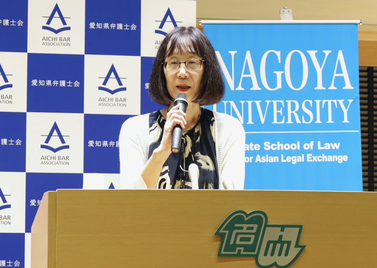 Tomoko Akane speaks at an event at Nagoya University in Nagoya, Aichi Prefecture, Japan on July 29.