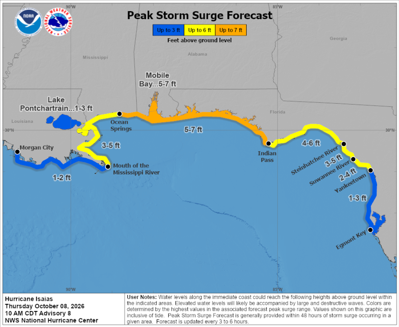 Storm surge forecast from Isaias.