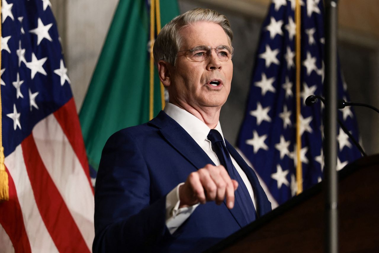 U.S. Treasury Secretary Scott Bessent speaks during a press conference in Washington, DC, on August 24.